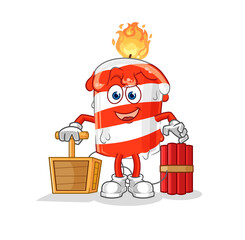 birthday candle holding dynamite detonator. cartoon mascot vector