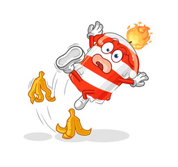 birthday candle slipped on banana. cartoon mascot vector