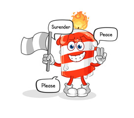 birthday candle hold surrender flag mascot. cartoon vector