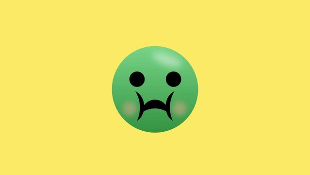 Seamless vomiting emoji animation isolated on yellow background. 
Social media expression and emotions share concept.