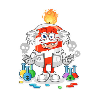 birthday candle mad scientist illustration. character vector