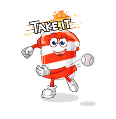 Obraz premium birthday candle throwing baseball vector. cartoon character