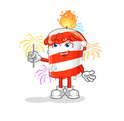 birthday candle with fireworks mascot. cartoon vector