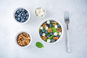 Spinach Feta blueberry salad in a bowl