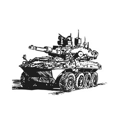 Wheeled tank hand graphic drawing. Military equipment
