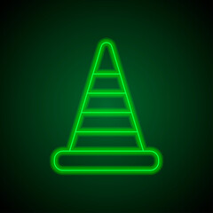 Traffic cone simple icon vector. Flat design. Green neon on black background with green light.ai