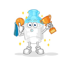 Obraz premium bottle of milk winner with trophie. cartoon character