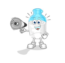 bottle of milk holding hand loudspeakers vector. cartoon character