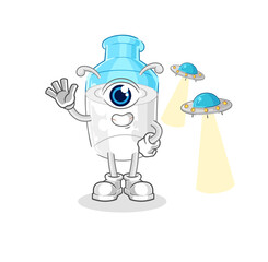 bottle of milk alien cartoon mascot vector