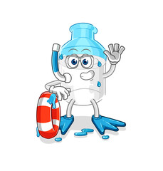 bottle of milk swimmer with buoy mascot. cartoon vector