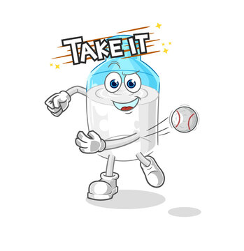 bottle of milk throwing baseball vector. cartoon character