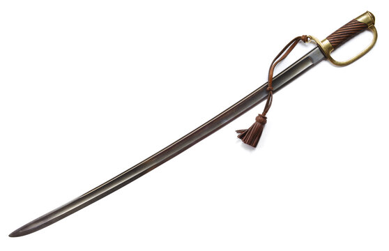 Antique cavalry saber on white background. The end of the 19th century