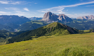 Fototapeta premium Dolomites mountains on a summer day, perfect for hiking and trekking over the forest paths. 