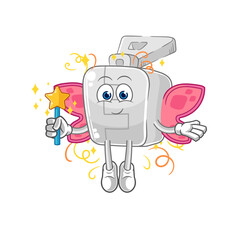 zipper fairy with wings and stick. cartoon mascot vector