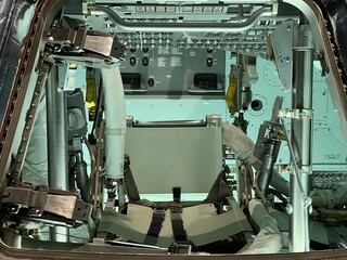 Interior of Apollo Command Module, which was used during the NASA lunar mission program flown by the USA from 1968 to 1972