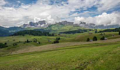 Dark and gloomy atmosphere at alpe di siusi in italian Dolomites.