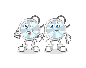 stethoscope thumbs up and thumbs down. cartoon mascot vector