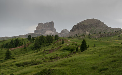 Dark and gloomy atmosphere at alpe di siusi in italian Dolomites.