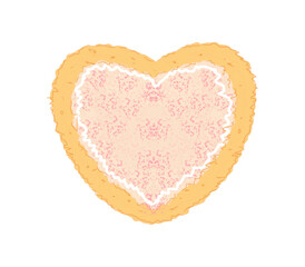Gingerbread cookies, heart-shaped, with caramel icing and colored sprinkles, color drawing, on a transparent background