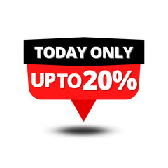 20 percent Vector Illustration Today Only Sign. Up To  Off Origami Speech Bubble. Sale Label Design.