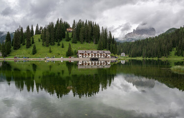 Cloudy day at lake Misurina in Dolomites, Italy