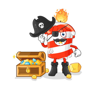 birthday candle pirate with treasure mascot. cartoon vector