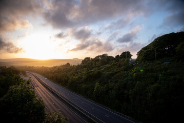 Sunset over empty motorway by Brighton, UK