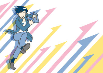 人物と右上矢印の背景　