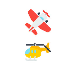 Small airplane and helicopter vector isolated icon set