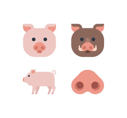 Pig and boar vector isolated icon set