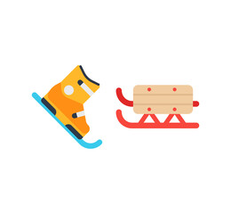 Fototapeta premium Ski and sled vector isolated icon set