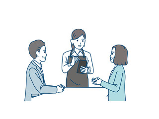 飲食店で注文する客　レストラン　女性　接客　仕事