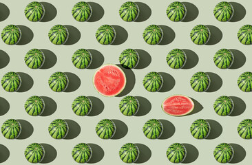 Pattern of watermelon on green pastel background