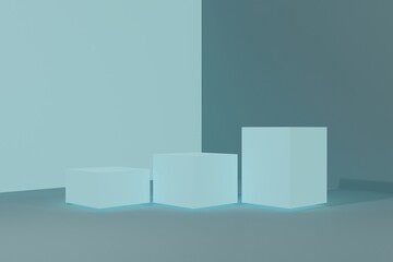 blue podium on pastel background, 3d rendering illustration