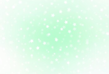 Light Green vector background with xmas snowflakes, stars.