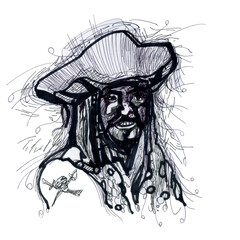 Pirate is brave and cool. Portrait of a vagabond robber.
