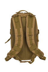 Modern tactical backpack with zippers and additional pockets. Large secure bag. Isolate on a white background.