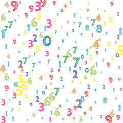 Falling colorful orderly numbers. Math study concept with flying digits. Magnificent back to school mathematics banner on white background. Falling numbers vector illustration.