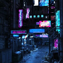 3d-illustration of a futuristic cyberpunk city, background picture