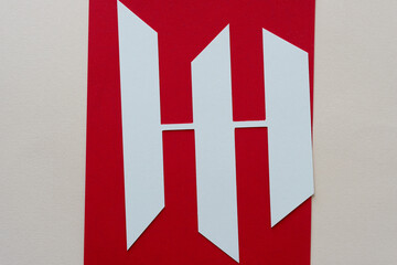 gray paper stripes on red and beige gray paper