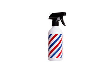 Blank barber trigger hair spray bottle. Cosmetic for hair salon concept. White Background hair spray, red blue