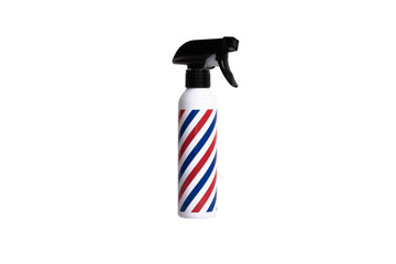 Blank barber trigger hair spray bottle. Cosmetic for hair salon concept. White Background hair spray, red blue