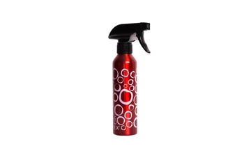 Blank barber trigger hair spray bottle. Cosmetic for hair salon concept. White Background hair spray, red color