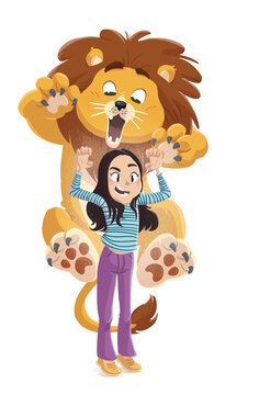 illustration of girl with lion