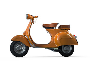 Vintage orange color motorcycle isolated.