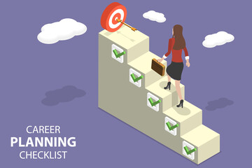 3D Isometric Flat Vector Conceptual Illustration of Career Planning Checklist, Personal Goal Achievement