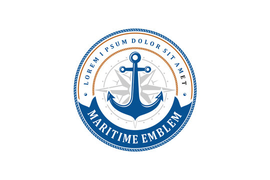 Anchor logo emblem windrose circle shape element maritime nautical company symbol