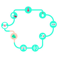 Vector illustration of a collection of sick icons on several parts of the body