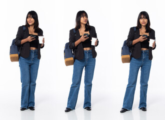 Fototapeta premium Full length 30s adult Asian Indian Woman business, working hard thinking