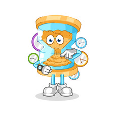 hourglass with wristwatch cartoon. cartoon mascot vector